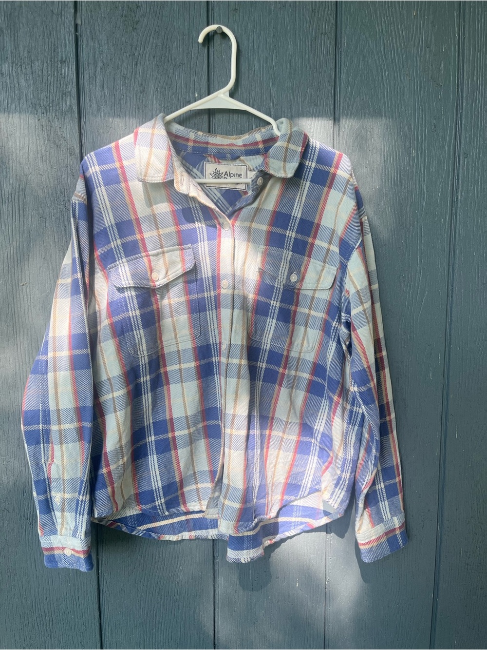 Alpine Design Women’s Shacket Jacket Blue Plaid Large 100% cotton shirt